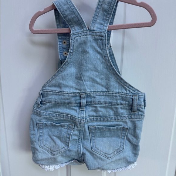 NWOT Children’s Place 9-12M Blue Jean Overalls Girls with Floral Frills - Picture 6 of 6